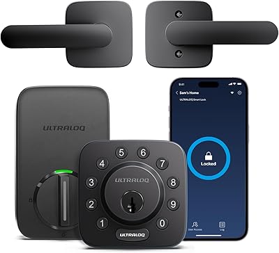 ULTRALOQ U-Bolt Smart Lock with Handle Set, 5-in-1 Keyless Entry Door Lock with App Control, Keypad Deadbolt, Auto Unlock, Auto Lock, Smart Door Lock, Smart Locks for Front Door, Smart Deadbolt, Black