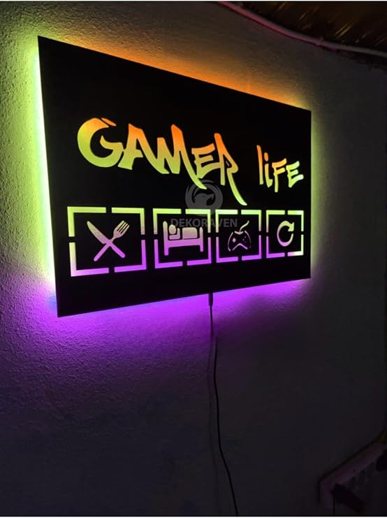 dekoraven Gamer Life Led Işıklı Duvar Tablosu, gamerlife