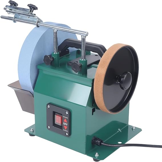 10 Electric Knife Sharpener,Water-Cooled Grinder Bench Wet Stone Grinding Machine,110V Motor Electric Blade Grinding Machine with 8" Leather-Stropping Wheel for Sharpening Chisels and Planer Blades