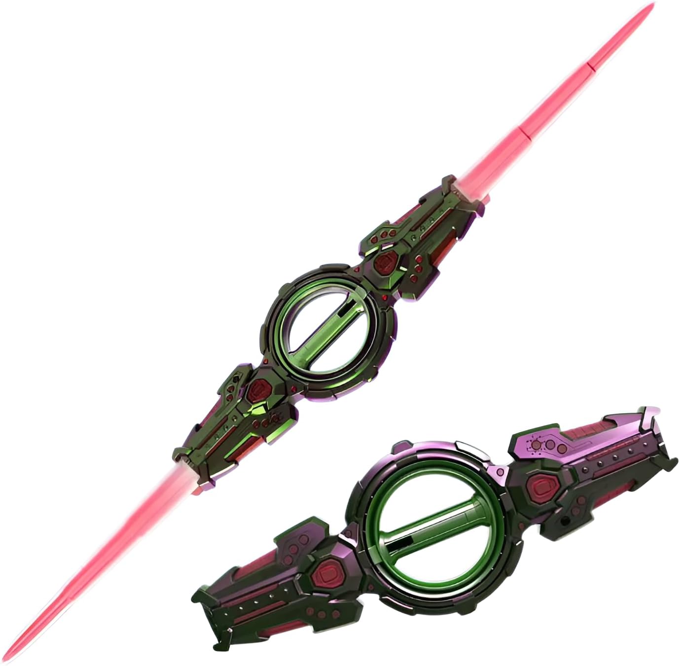 Light-up Sword, Telescopic, Double Blade Stream, Rotating Blade  7 Color LED Light Up & Sound Effects, Compact Storage, Toy for Boys, 4  5  6 Years, Present, Metallic Gradient Green