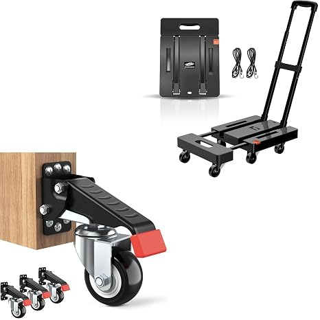 Caster Dolly kit: Black Folding Hand Truck+Workbench Casters