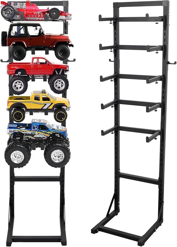 Rc Car Stand Display 5 Tier Metal Storage Rack Shelf Compatible With 1/6 1/10 1/12 1/18 1/24 Scale Crawler Trucks Accessories Multi Layer Model Workstation Organizer Includes 2 Remote Controller Hooks