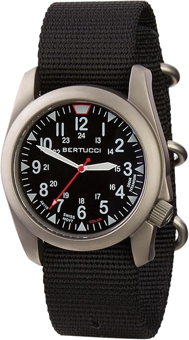 BERTUCCI 44 mm Titanium Field Watch - A-4TS Super YankeeTM Solar - Black dial, Black Nylon Band - 13905