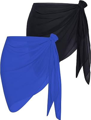 2PCS Sarong Wraps for Women, Beach Cover Ups for Women, Chiffon Sarong Swimsuit Coverup for Pool, Summer Wear