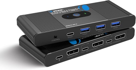 OREI 8K KVM Switch DisplayPort Switch 2 in 1 Out, USB-C for 2 Computers