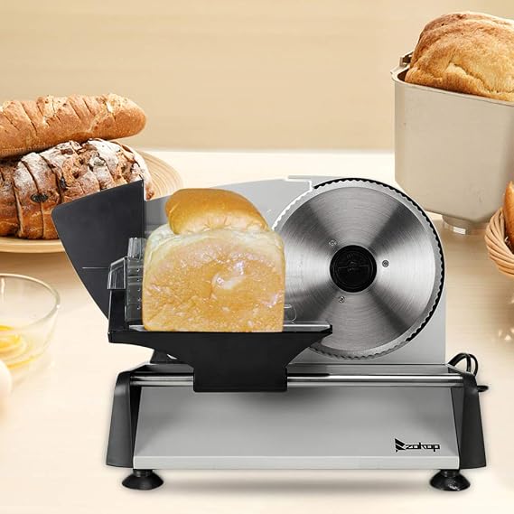Food Slicer 7.5" ZOKOP Semi-automatic Gear Cutter Deli Food Machine 110V/150W Home Deli Food Slicer For Cold Cuts, Hard Cheese, Vegetables & Bread