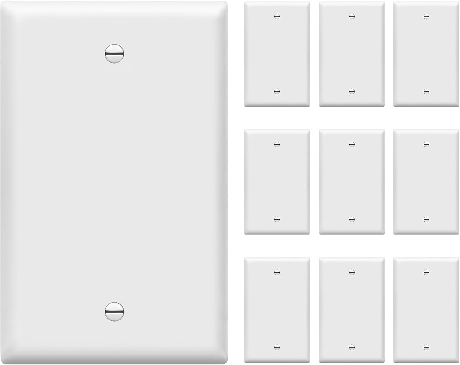 ENERLITES Mid-Size Blank Device Wall Plate, Midway Blank Outlet Covers, 1-Gang 4.88 x 3.11, Unbreakable Polycarbonate Thermoplastic, UL Listed, 8801M-W-10PCS, Gloss Finish, White 10 Pack