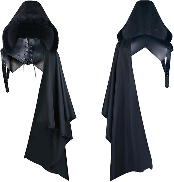 Renaissance Cape Medieval Costume Adult Halloween Hooded Cloak Lace Up