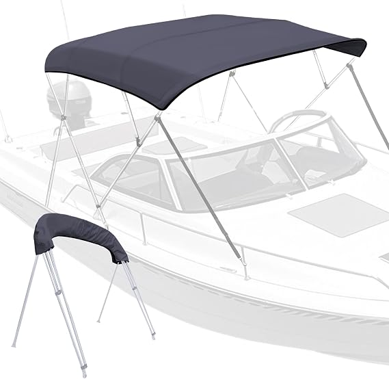 4 Bow Bimini Top Replacement Cover with Storage Boot, 600D Marine Grade Sun Shade Boat Canopy, Easy Install Zipper Sleeves Boat Awning, Without Frame, Black (8L 79''-84''W)