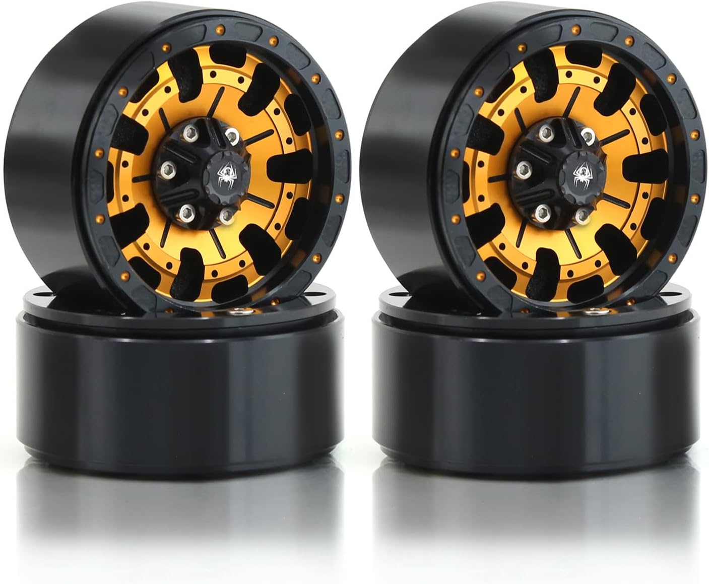 1.9 RC Beadlock Wheels Rims with 12mm Hex 1.9 Inch Metal Wheel Hub for 1/10 RC Crawler Car SCX10 SCX10 II 90046 SCX10 III TRAXXAS TRX4 Axial Tamiya CC01 D90 1.9 RC Crawler Tires 4PCS (Gold)