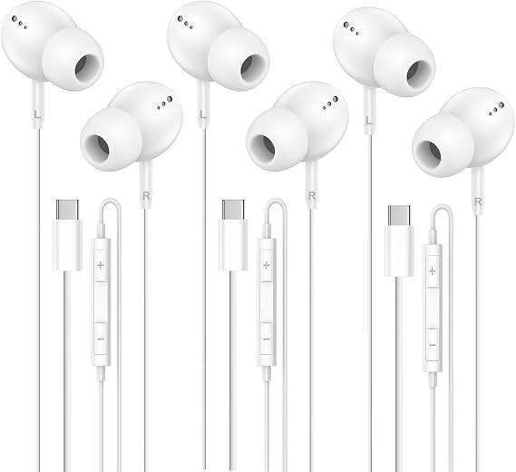 USB C Headphones with Microphone for iPhone 17 16 15 Pro Max,3 Pack | Type-C Wired Earbuds with Volume Control,Nosie Cancelling,Earphone for Galaxy S26 S25 S24, Pixel 10a 9