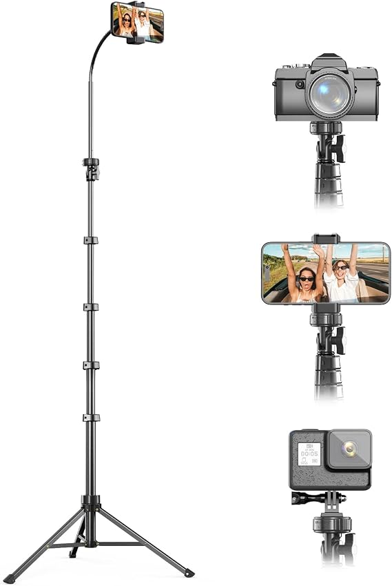 UBeesize 88 Flexible Phone Tripod with 14.95 Gooseneck, Remote and Phone Holder, Overhead Cell Phone Stand&Selfie Stick for Video Recording, Compatible with iPhone Android Phone, Camera Black