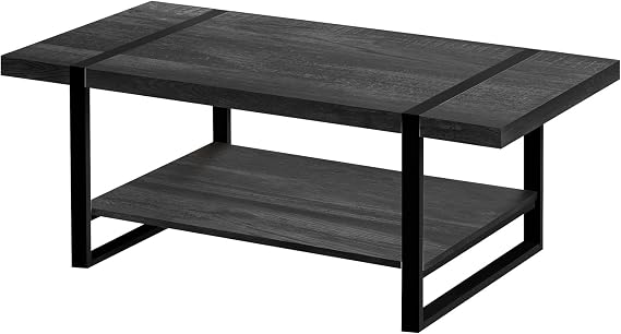 Monarch Specialties 2860, Accent, Cocktail, Rectangular, Living Room, 48", Laminate, Contemporary, Modern Coffee Table Reclaimed Wood-Look/Black Metal, 47.25" L x 23.75" W x 17.75" H