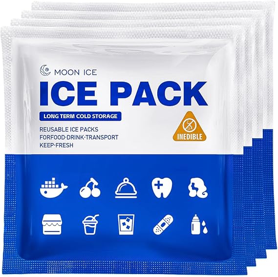 Blue Ice Packs for Coolers, Shipping and Lunch Box, Slim Size Long-Lasting Reusable Ice Pack, 4" x 4" Cold Gel Freezer Packs for Camping, Beach, Fishing, Shipping Food