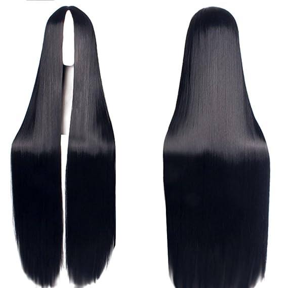 59'' 150cm Long Straight Black Wigs for Women Middle Part Synthetic Straight Black Wig Natural Heat Resistant Black Hair Wig No Bangs for Halloween Costumes Cosplay Party Daily Use
