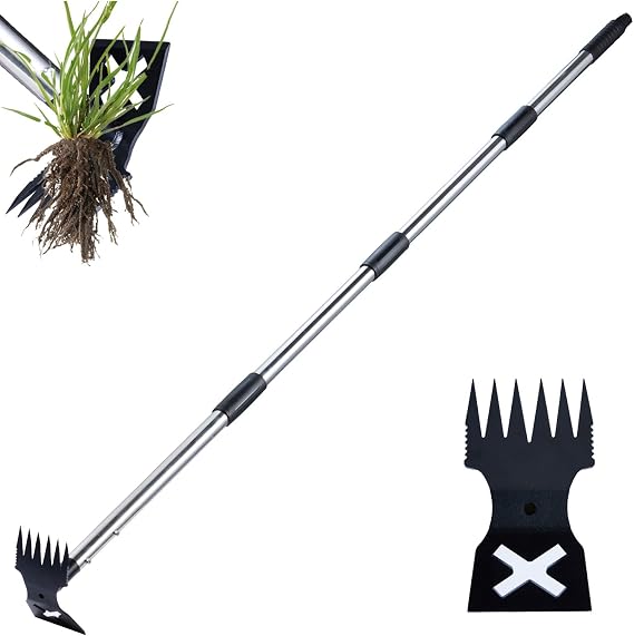 NICOFPHY Weed Puller Tool with Long Handle, Heavy Duty Garden Hoe and Rake
