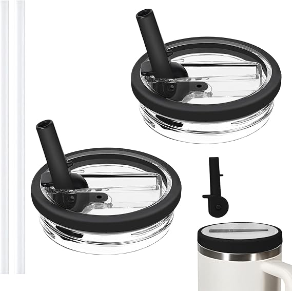 30oz Cup Lid Replacement, Leakproof Flip Straw Tumbler Detachable Lid Compatible with Stanley Quencher H2.0, Cup Accessories for Travel, Sports, Daily, 2 Pack, Black