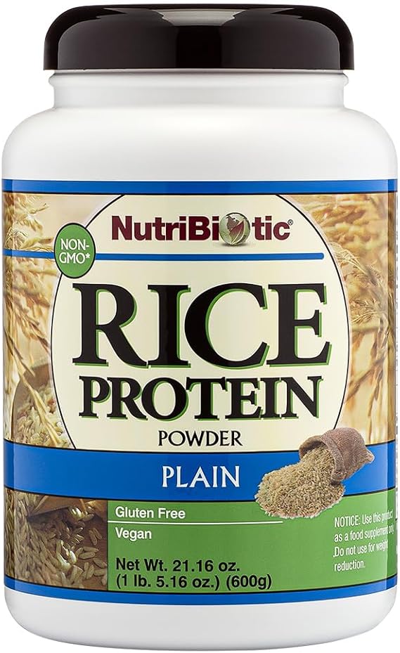 NutriBiotic Plain Rice Protein, 1 Lb 5 oz (600g) - Low Carb, Keto-Friendly, Vegan, Raw Protein Powder - Grown & Processed Without Chemicals, GMOs or Gluten - Easy to Digest & Nutrient-Rich