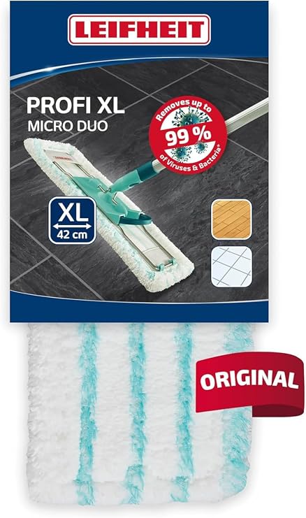 Leifheit Profesyonel mikro duo XL, tüm zemin türleri için, zemin sileceği yedek kılıf, 2 fiber sistemi sayesinde ideal kir toplaması için, mikrofiber temizleme bezi, fayans ve laminat için ideal