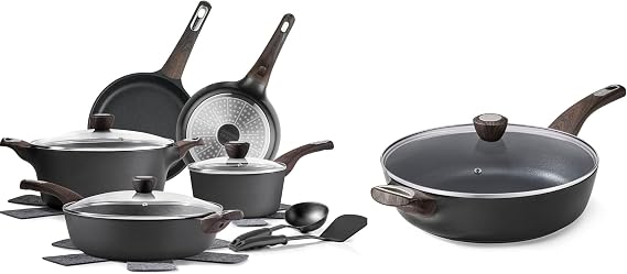 SENSARTE 13.3 Inch Nonstick Frying Pan Skillet with Lid,PFOA PFOS Free,14 Pcs Pots and Pans Set Non stick, Non toxic Healthy Induction Cookware Sets