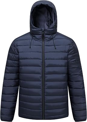 Mens Lightweight Puffer Hooded Jacket Water Resistant Full Zip Insulated Warm Winter Coats