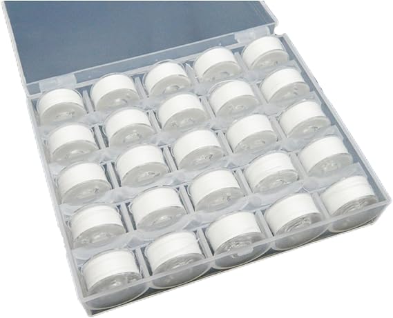 25Pcs Sewing Machine Bobbin Threads with Storage Case Box, Pre-Wound Bobbins Set for Brother/Babylock/Janome/Elna/Kenmore/Babylock/Singer Sewing Machine (White)