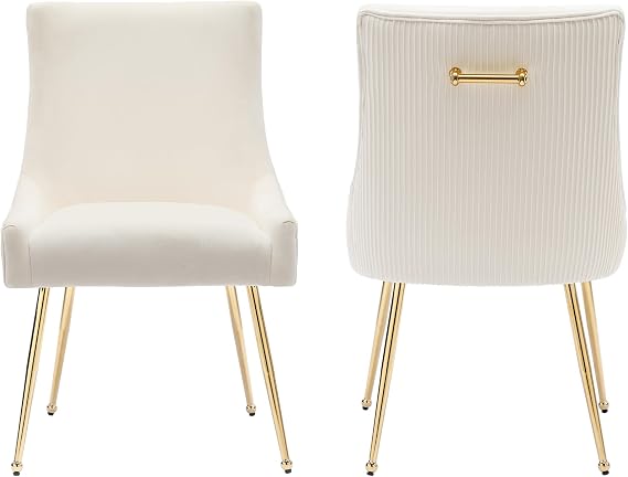 adochr Velvet Dining Chairs Set of 2 with Gold Metal Legs, Beige