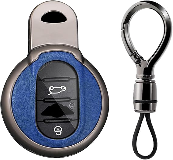 3/4 Button Smart Key Fob Cover with Keychain Fit for BMW Remote Key Shell Case Compatible with BMW Mini F54 Clubman F55 Cooper F56 Hatch F57 Key Holder Key Sleeve-Short Chain Blue