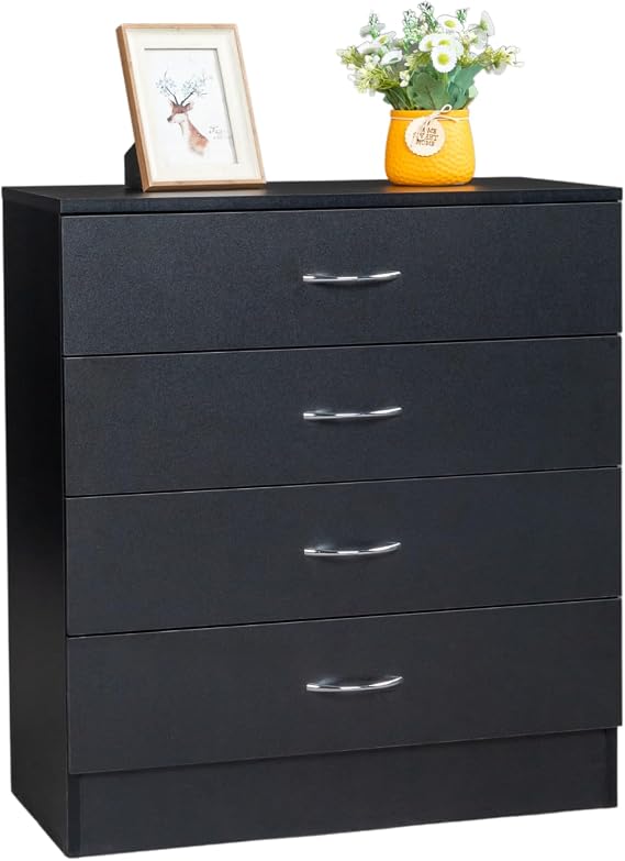 Karl home Black 4 Drawer Nightstand, 25.98 X 13 X 28.7