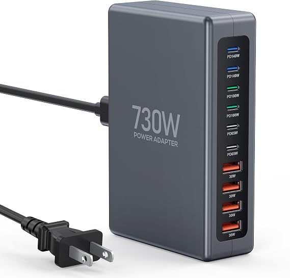 2026 Updated 730W USB C Charger Block,10-Port GaN Super Fast USB C Charging Station Hub Block Cube,Laptop Fast Charger Adapter for iPhone/MacBook Pro/Air, DELL, iPad,Samsung Galaxy