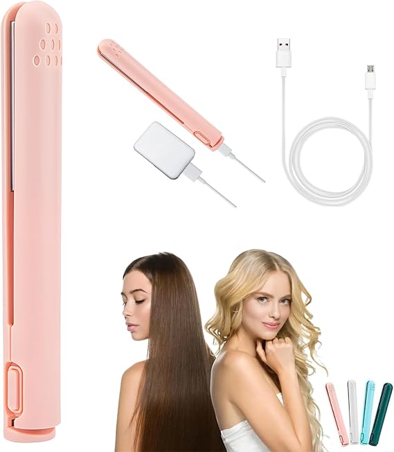 Mini Dual-Purpose Curling Iron, 2 in 1 Mini Hair Curler, Ceramic Mini Hair Curler, Mini Portable Hair Iron Hair Straightener Curler (pink)