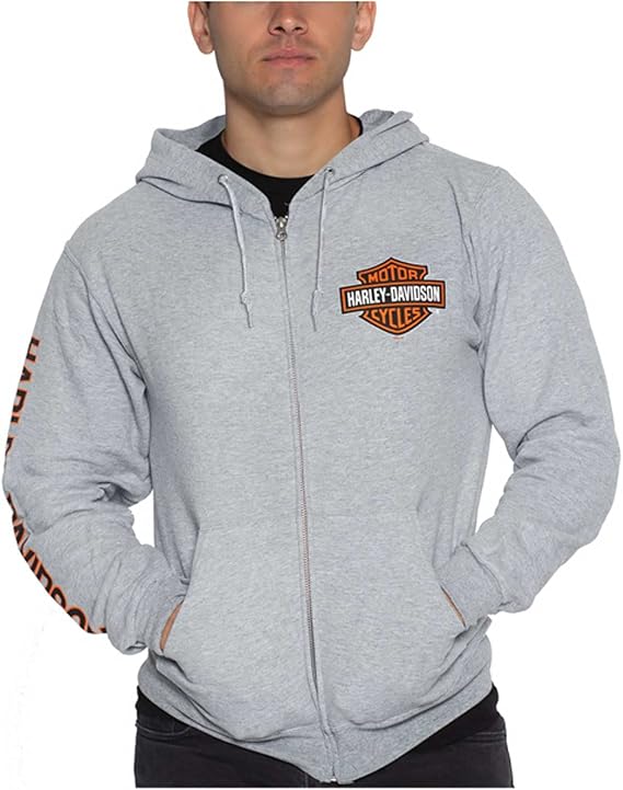 Harley-Davidson Men's Bar & Shield Logo Zip-Up Poly-Blend Hoodie - Heather Gray