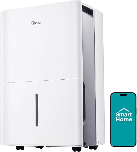 Midea 4,500 Sq. Ft. Dehumidifier With Pump Included, 50 Pint - Ideal For Basements, Large & Medium Sized Rooms, And Bathrooms (White)