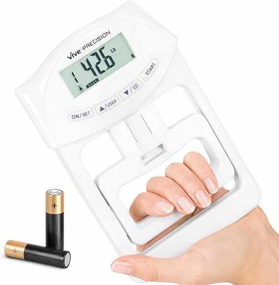Vive Precision Grip Strength Tester - Dynamometer Trainer For Hand Measurement - Digital Gripper Meter For Forearm, Finger Measuring Or Training - Gripping Strengthener For Athletes, Home, Car, Clinic