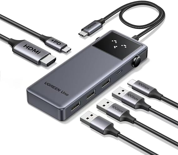 UGREEN Revodok 7-in-1 USB Hub, Face Design, HDMI 2.0, 4K @ 60Hz Output, PD 100W Fast Charging, USB-A 3.2 x 2 + Type 3.2 + USB-A 2.0, 10 Gbps High Speed Transfer, SD Card Reader, 2.6 oz 75 g, Ultra Compact Design, Compatible with Window/MacOS/Linux/MacOS/Linux/Android Systems, Mac Pro/Air/iPad Pro, etc. Compatible Type c Hub