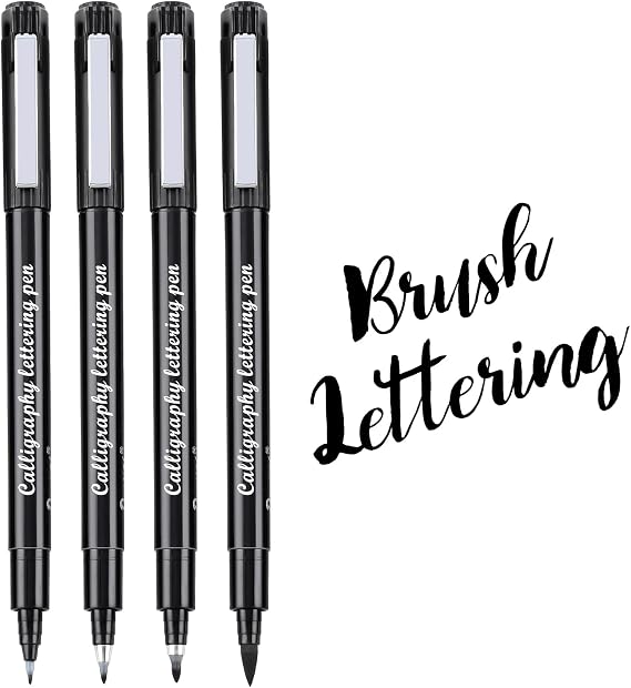 Dyvicl Hand Lettering Pens, Calligraphy Brush Pens Art Markers for Beginners Writing, Sketching, Drawing, Illustration, Scrapbooking, Journaling, Black Ink Pen Set, 4 Sizes