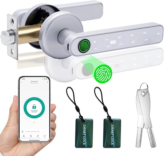 Fingerprint Smart Door Lock 5 in 1, Keyless Entry Door Knob Lock (Silver)