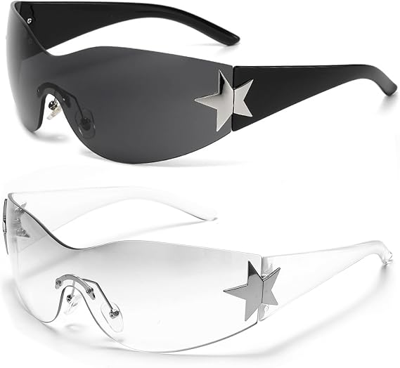 Breaksun Rimless Y2K Sunglasses for Women Men 2000S Wrap Around Fashion Glasses Trendy Frameless Shades