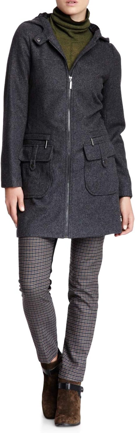 Vertigo Paris Women's Wool Blend Hooded Coat Long Sleeve Zip Up Overcoat Jacket - Charcoal - X-Small
