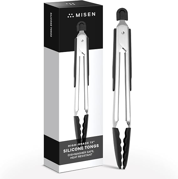 Misen Kitchen Tongs - Dishwasher Safe, Heavy Duty - Precision Silicone-Tipped Grilling Tool - Heat Resistant, Nonstick Safe - Perfect for Serving and Air Frying- 13 Inch | Black