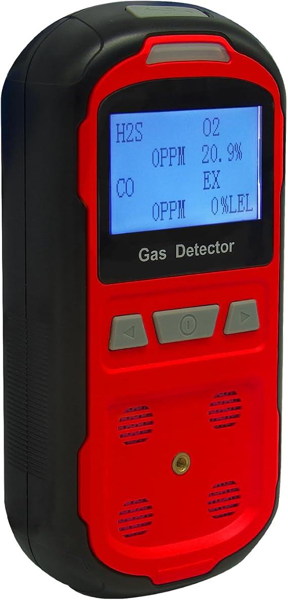 Upgraded 4 Gas Monitor Multi Gas Detector, Yfwsrecinoe Gas Leak Detector, Rechargeable 4 Gas Monitor Ex H2s Co O2 with LCD Multiple Indicator (Red)