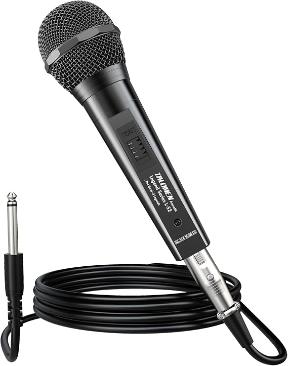Talomen L52 Wired Microphone, XLR Hard Metal Dynamic Vocal Microphone, Unidirectional Singing, Stage, Party, Speech, Compatible with Karaoke Machines, Speakers, Amplifiers, Mixers, 6.35mm Plug XLR