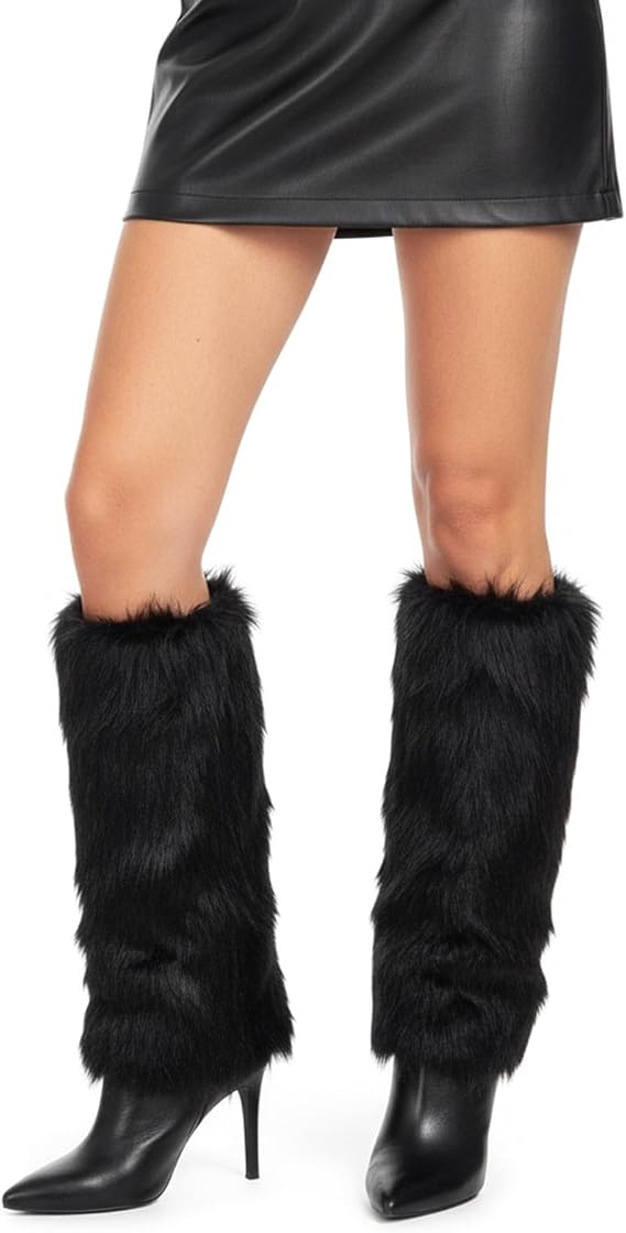 Yookat 1 Pairs Womens Fluffy Faux Fur Leg Warmers Soft Warm Furry Shoes Covers for Winter and Party Costumes