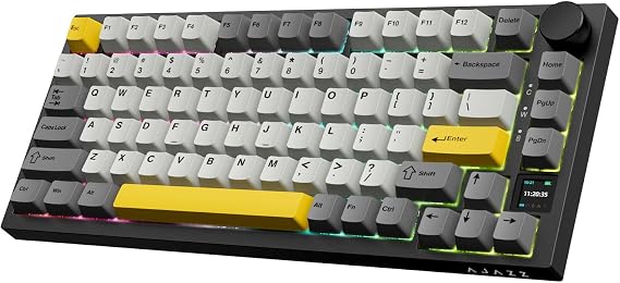 ATTACK SHARK Ajazz AK820 Pro Mechanical Keyboard with Knob&TFT Display,Bluetooth 5.1/2.4G Wireless/Type-C Wired 75% Percent Keyboard,5-Layer Sound Absorbing Foams,South RGB (Grey, Flying Fish Switch)