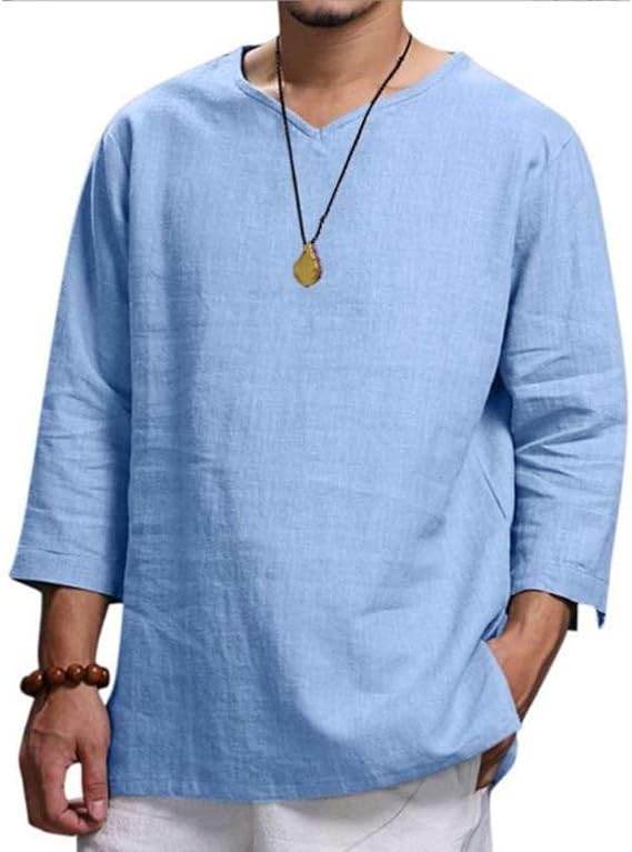 Men'S Pullover Cotton Shirts, Classic Solid Color Casual Loose Pullover T-Shirts Loose Shirts For Men,Casual Youth Shirts Comfortable Soft Business Office Easy Care Shirt,Blue,S