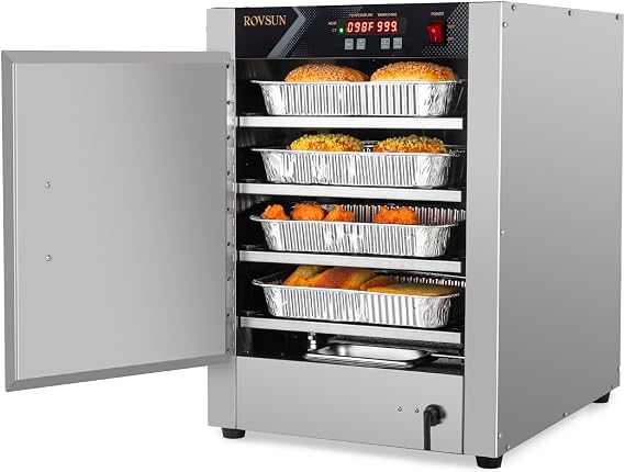 ROVSUN 4-Tier Pizza Warmer Hot Box Food Warmer w/Removable Shelves Water Tray, Pretzel Warmer Hot Holding Cabinet Commercial Electric Food Warmer Countertop for Catering Buffet Restaurant, 110V 800W