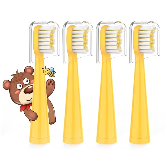 Vekkia Bear Kids Electric Toothbrush Replacement Heads Yelow (4 Pack)