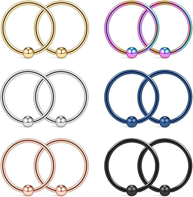 Ruifan 20G 8mm Nose Hoop Lip Eyebrow Tongue Helix Tragus Cartilage Septum Piercing Ring 2-8PCS