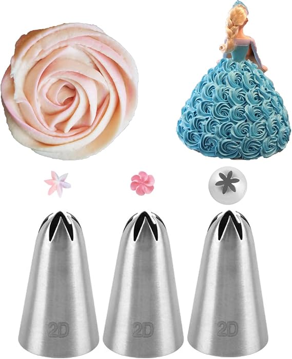2D Icing Tip,Large Drop Flower Piping Tip,2D Tip for Cake Decorating,Open Star,3 Pcs