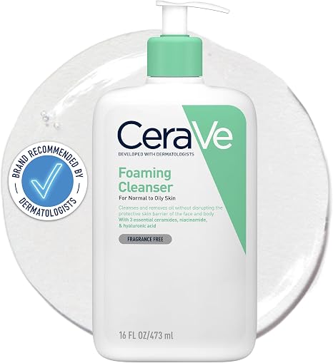 CeraVe Foaming Cleanser for Normal to Oily Skin with Niacinamide & 3 Essential Ceramides, Developed with Dermatologists, Gently Cleanses